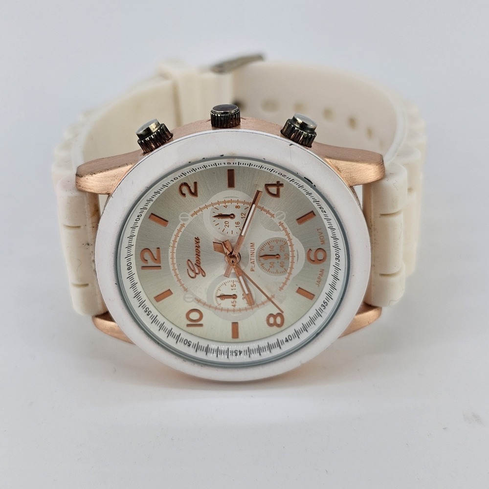 38MM Women's Watch Gray Dial White Plastic Bands New Battery